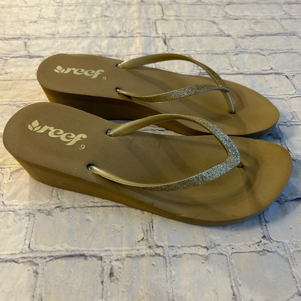 REEF KRYSTAL STARS FLIP FLOPS SANDALS GOLD GLITTER WOMENS SIZE 9